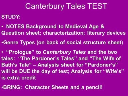 Canterbury Tales Social Classes Chart