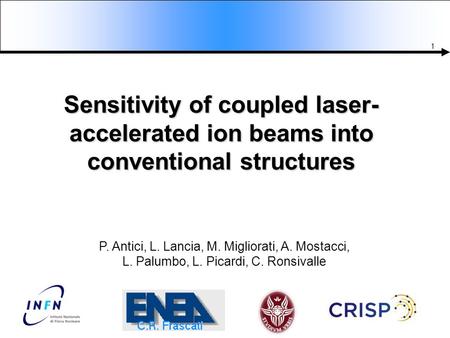 1 Sensitivity of coupled laser- accelerated ion beams into conventional structures P. Antici, M. Migliorati, A. Mostacci, L. Picardi, L.Palumbo, C. Ronsivalle.