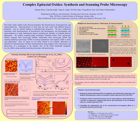 Complex Epitaxial Oxides: Synthesis and Scanning Probe Microscopy Goutam Sheet, 1 Udai Raj Singh, 2 Anjan K. Gupta, 2 Ho Won Jang, 3 Chang-Beom Eom 3 and.