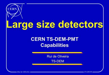CERN Rui de OliveiraTS-DEM Rui de Oliveira TS-DEM Large size detectors CERN TS-DEM-PMT Capabilities.