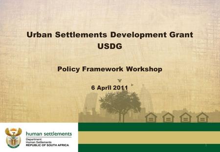 1 Urban Settlements Development Grant USDG Policy Framework Workshop 6 April 2011.
