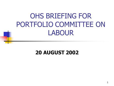1 OHS BRIEFING FOR PORTFOLIO COMMITTEE ON LABOUR 20 AUGUST 2002.
