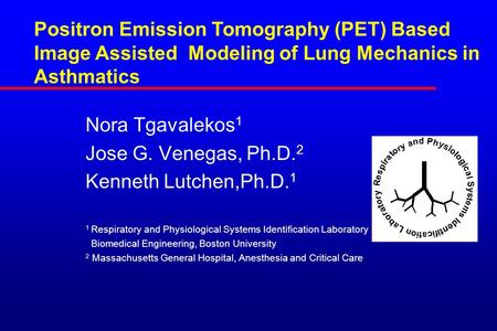 Nora Tgavalekos 1 Jose G. Venegas, Ph.D. 2 Kenneth Lutchen,Ph.D. 1 1 Respiratory and Physiological Systems Identification Laboratory Biomedical Engineering,