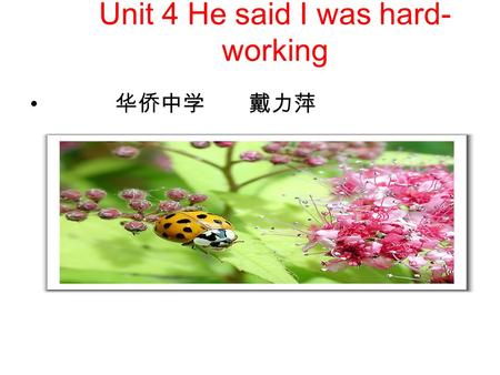 Unit 4 He said I was hard- working 华侨中学 戴力萍. Section B 八年级人教新目标下册 Unit 4 He said I was hard-working.