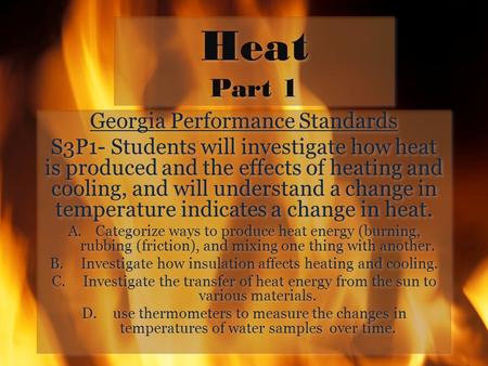 Heat Part 1 Georgia Performance Standards
