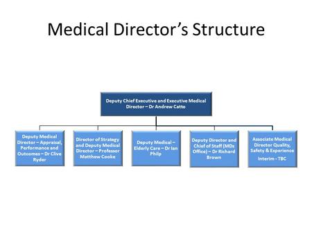 Medical Director’s Structure Deputy Chief Executive and Executive Medical Director – Dr Andrew Catto Deputy Medical Director – Appraisal, Performance and.