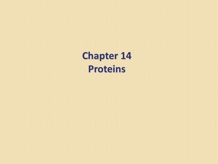 Chapter 14 Proteins. Peptides and Proteins Proteins behave as zwitterions. isoelectric point, pI Proteins also have an isoelectric point, pI. ◦ At its.