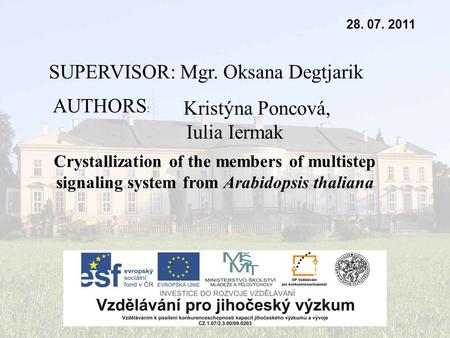 Kristýna Poncová, Iulia Iermak 28. 07. 2011 Crystallization of the members of multistep signaling system from Arabidopsis thaliana SUPERVISOR: Mgr. Oksana.