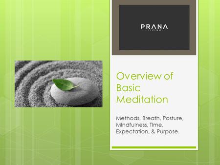 Overview of Basic Meditation Methods, Breath, Posture, Mindfulness, Time, Expectation, & Purpose.