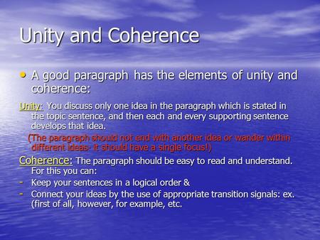 Unity and coherence in essay