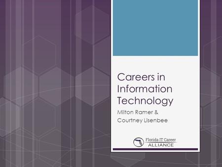 Careers in Information Technology Milton Ramer & Courtney Lisenbee.