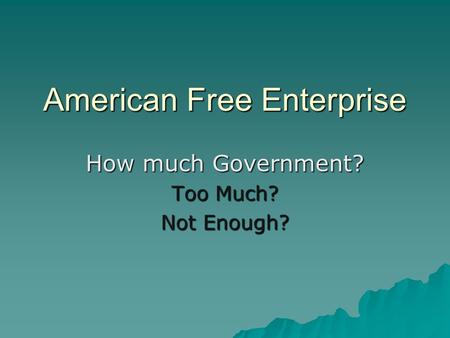 American Free Enterprise How much Government? Too Much? Not Enough?