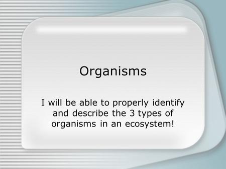 Organisms I will be able to properly identify and describe the 3 types of organisms in an ecosystem!