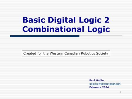 Basic Digital Logic 2 Combinational Logic