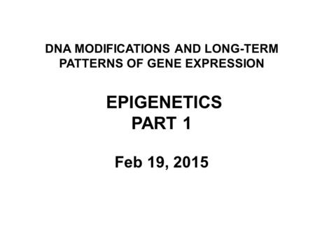 DNA MODIFICATIONS AND LONG-TERM PATTERNS OF GENE EXPRESSION EPIGENETICS PART 1 Feb 19, 2015.