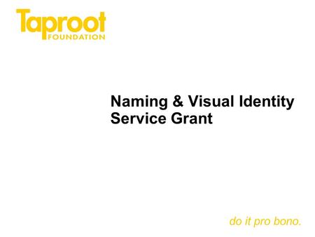 Do it pro bono. Naming & Visual Identity Service Grant.