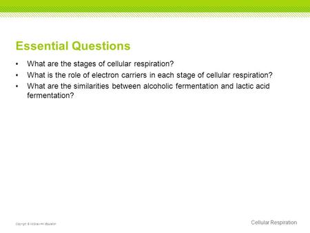 Essential Questions What are the stages of cellular respiration?
