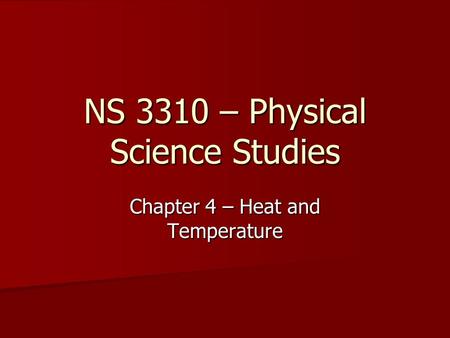 NS 3310 – Physical Science Studies