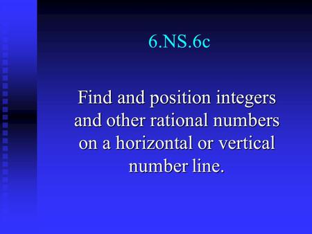 6.NS.6c Find and position integers and other rational numbers on a horizontal or vertical number line.