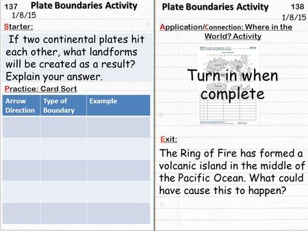 Turn in when complete Plate Boundaries Activity