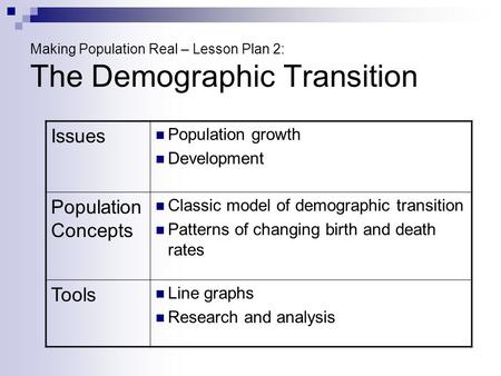 Making Population Real – Lesson Plan 2: The Demographic Transition