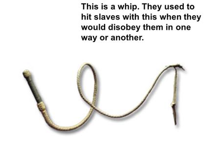 This is a whip. They used to hit slaves with this when they would disobey them in one way or another.