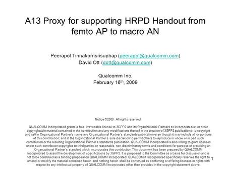 1 A13 Proxy for supporting HRPD Handout from femto AP to macro AN Peerapol Tinnakornsrisuphap David Ott