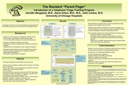The Resident “Parent Pager” Introduction of a Telephone Triage Training Program Jennifer Bergquist, M.D., Alyna Chien, M.D., M.S., John Lantos, M.D. University.