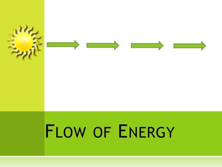 F LOW OF E NERGY. S OURCE OF E NERGY  Raise your hand if you included this on your schoolyard diagram.  The Sun provides the light and heat energy for.