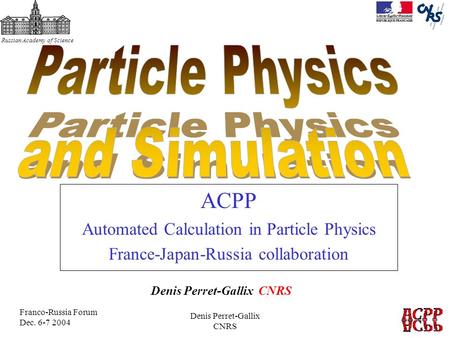 Russian Academy of Science Franco-Russia Forum Dec. 6-7 2004 Denis Perret-Gallix CNRS ACPP Automated Calculation in Particle Physics France-Japan-Russia.