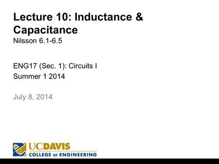 Lecture 10: Inductance & Capacitance Nilsson