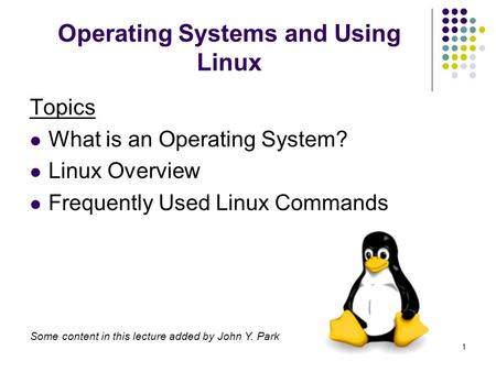 1 Operating Systems and Using Linux Topics What is an Operating System? Linux Overview Frequently Used Linux Commands Some content in this lecture added.