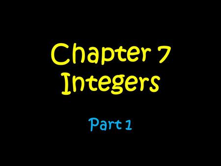 Chapter 7 Integers Part 1. 1.Percent of a NumberPercent of a Number 2.+ and - Integers+ and - Integers 3.Locating and Graphing IntegersLocating and Graphing.