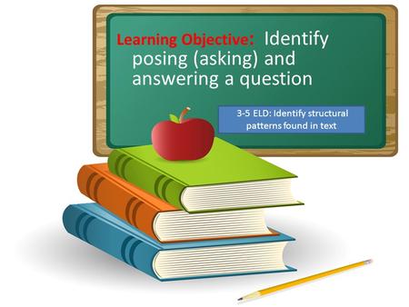 Learning Objective : Identify posing (asking) and answering a question 3-5 ELD: Identify structural patterns found in text.