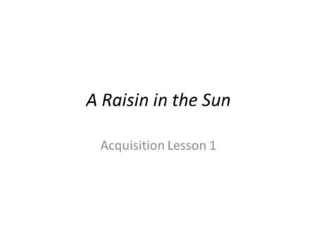 A Raisin in the Sun Acquisition Lesson 1. Topic It’s all about the experience.