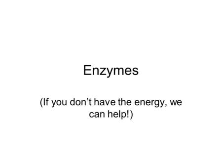 Enzymes (If you don’t have the energy, we can help!)