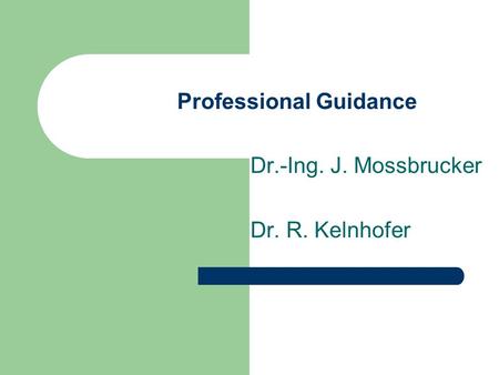 Professional Guidance Dr.-Ing. J. Mossbrucker Dr. R. Kelnhofer.