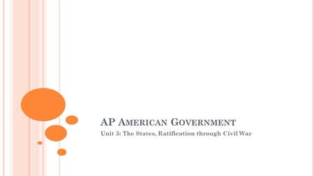 AP A MERICAN G OVERNMENT Unit 3: The States, Ratification through Civil War.