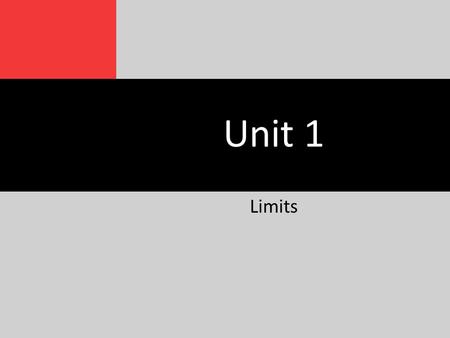 Unit 1 Limits. Slide 2 1.1 Limits Limit – Assume that a function f(x) is defined for all x near c (in some open interval containing c) but not necessarily.