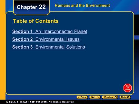 Chapter 22 Table of Contents Section 1 An Interconnected Planet