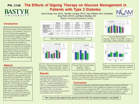 The Effects of Qigong Therapy on Glucose Management in Patients with Type 2 Diabetes Guan-Cheng Sun, Ph.D., Jennifer Lovejoy, Ph.D., Sara Gillham, N.D.