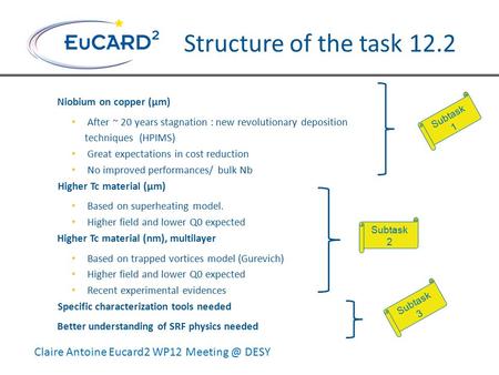 Structure of the task 12.2 Claire Antoine Eucard2 WP12 DESY