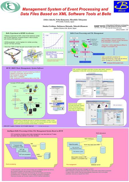 Management System of Event Processing and Data Files Based on XML Software Tools at Belle Ichiro Adachi, Nobu Katayama, Masahiko Yokoyama IPNS, KEK, Tsukuba,