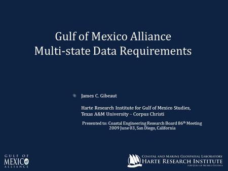 James C. Gibeaut Harte Research Institute for Gulf of Mexico Studies, Texas A&M University – Corpus Christi Presented to: Coastal Engineering Research.