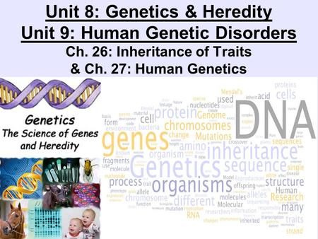 Unit 8: Genetics & Heredity Unit 9: Human Genetic Disorders Ch