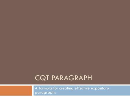 A formula for creating effective expository paragraphs
