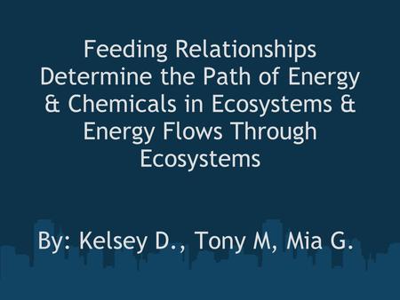 Feeding Relationships Determine the Path of Energy & Chemicals in Ecosystems & Energy Flows Through Ecosystems By: Kelsey D., Tony M, Mia G.