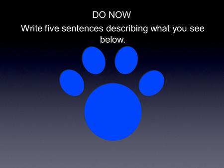 Write five sentences describing what you see below. DO NOW.