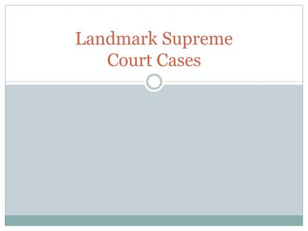 Landmark Supreme Court Cases. Marbury v. Madison 1803 DECISION  Established the concept of Judicial Review: the Supreme court has the final authority.