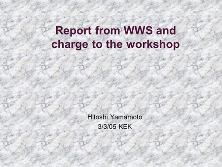 Report from WWS and charge to the workshop Hitoshi Yamamoto 3/3/05 KEK.